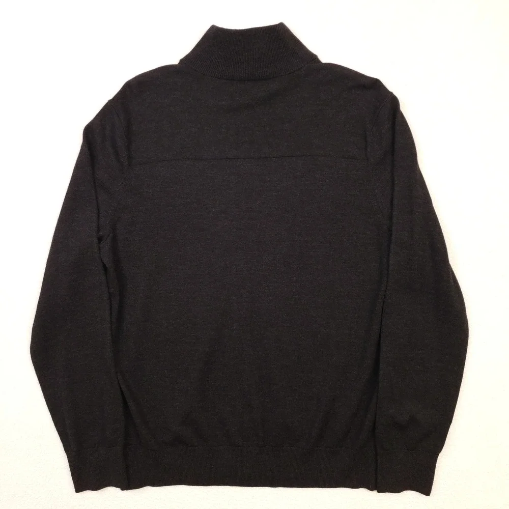 Banana Republic Full Zip Sweater Mens Large Charcoal Gray Merino Wool Knit